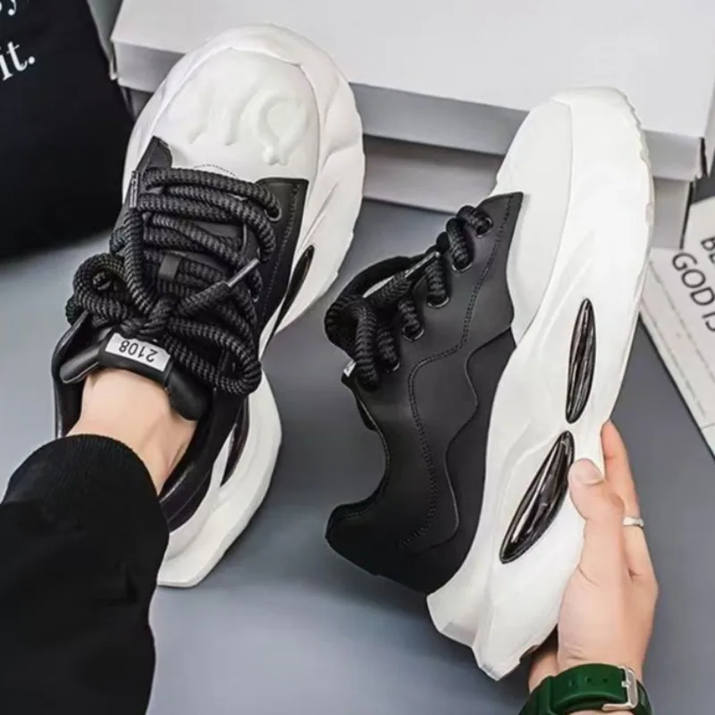 2025New Mens Platform Sneakers Designer Sneakers for Men Fashion Microfiber Leather Upper Height Increased Platform Casual Shoes