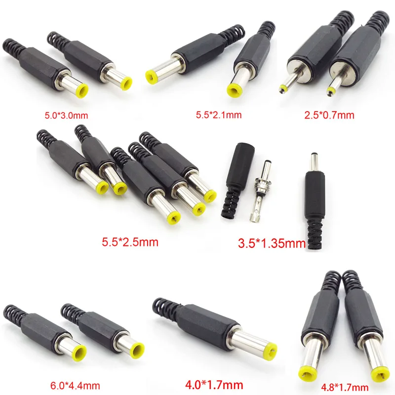 2/10x DC męskie gniazdo zasilania Adapter złącza wtykowego 3,5x1,35mm 4,0x1,7mm 4,8x1,7mm 5,5x2,1mm 2,5 męskie gniazdo jack Adapter audio CCTV