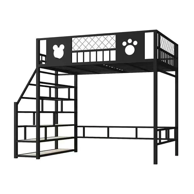 Single upper floor space saving high and lower table iron frame bed wrought iron bed elevated