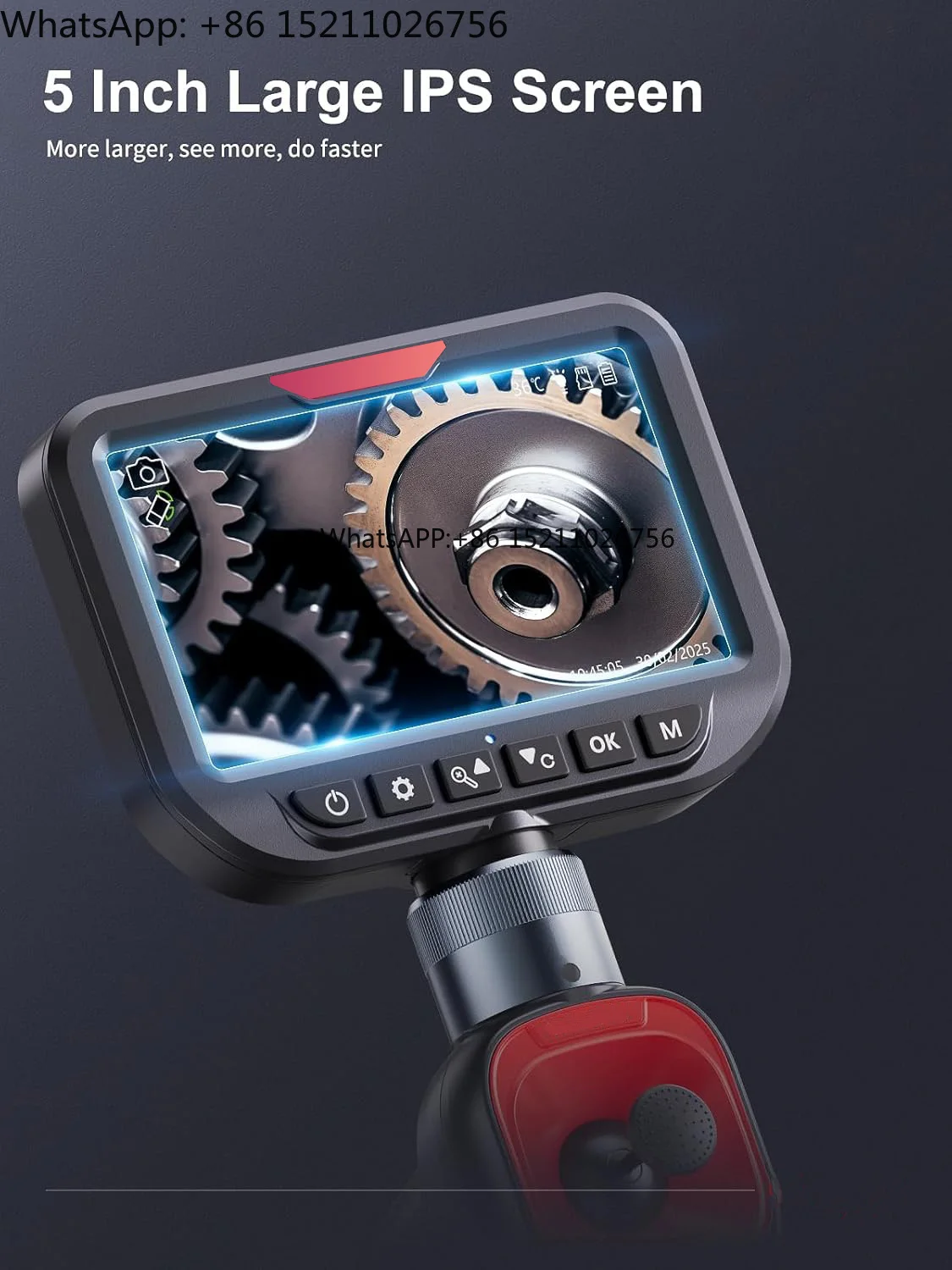OEM/ODM Industrial Video Borescope 6.2mm Single Lens 2m Semi Rigid 5 Inch Articulated Endoscope Pipe Inspection - System
