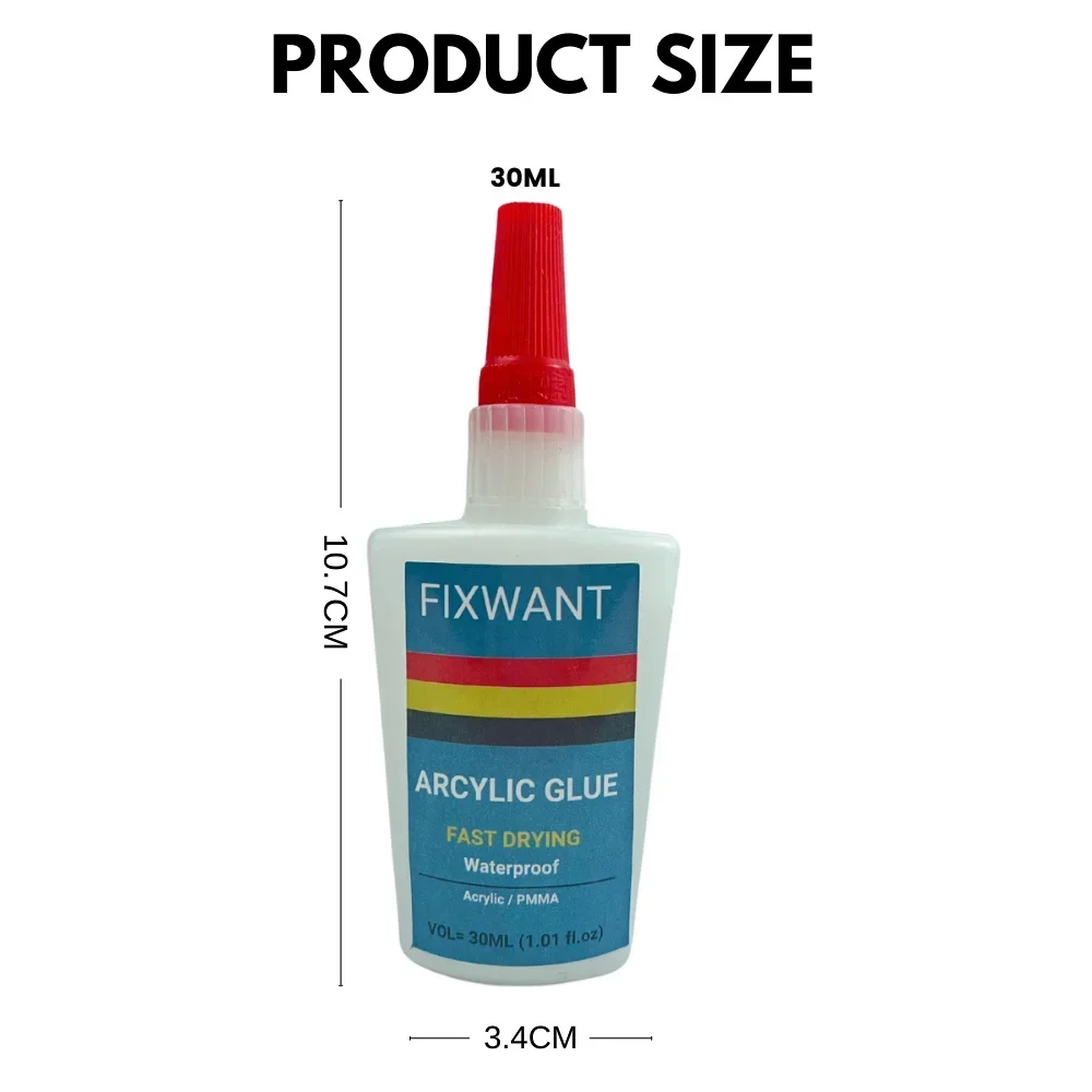 30ML FIXWANT Acrylic Glue Transparent Strong Instant  for PMMA Adhesive ABS Plexiglass PVC Plastic PP PC Waterproof Fast Drying