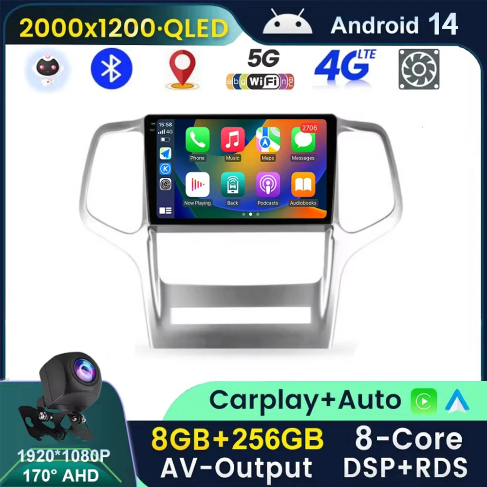 

2K Android 14 для Jeep Grand Cherokee WK2 2010 - 2013 автомобильное радио, мультимедийный видеоплеер, навигация, стерео, GPS, 2din, 2 din, dvd