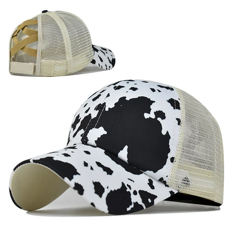 

Cow Color Cross Women Sun Protection Sunshade Hat Ponytail Baseball Cap