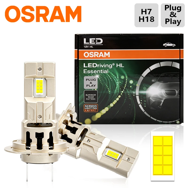 OSRAM Original H7 Essential LED Car Headlight Bulb High Low Beam Easy 1:1 Plug&Play CANbus Auto Power 6000K White Car Fog Lamps