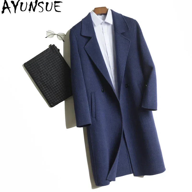 AYUNSUE Elegant Winter Man Coat Double Face Woolen Jacket 100% Pure Wool Coat Long Trench Coat for Men Clothing Abrigos Hombre