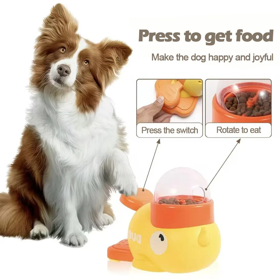 الحيوانات الأليفة التلقائي الغذاء علاج موزع 2 في 1 لعبة الكلب التفاعلية الكرتون بطة تصميم بطيئة الغذاء الحيوانات الأليفة وجبة خفيفة المغذية لتدريب الكلاب