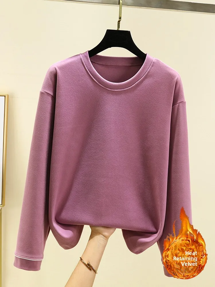 Thiened hiver Long Sve T-irt femme Fce auto-chauffant rond Ne Base irt décontracté grande taille minceur haut
