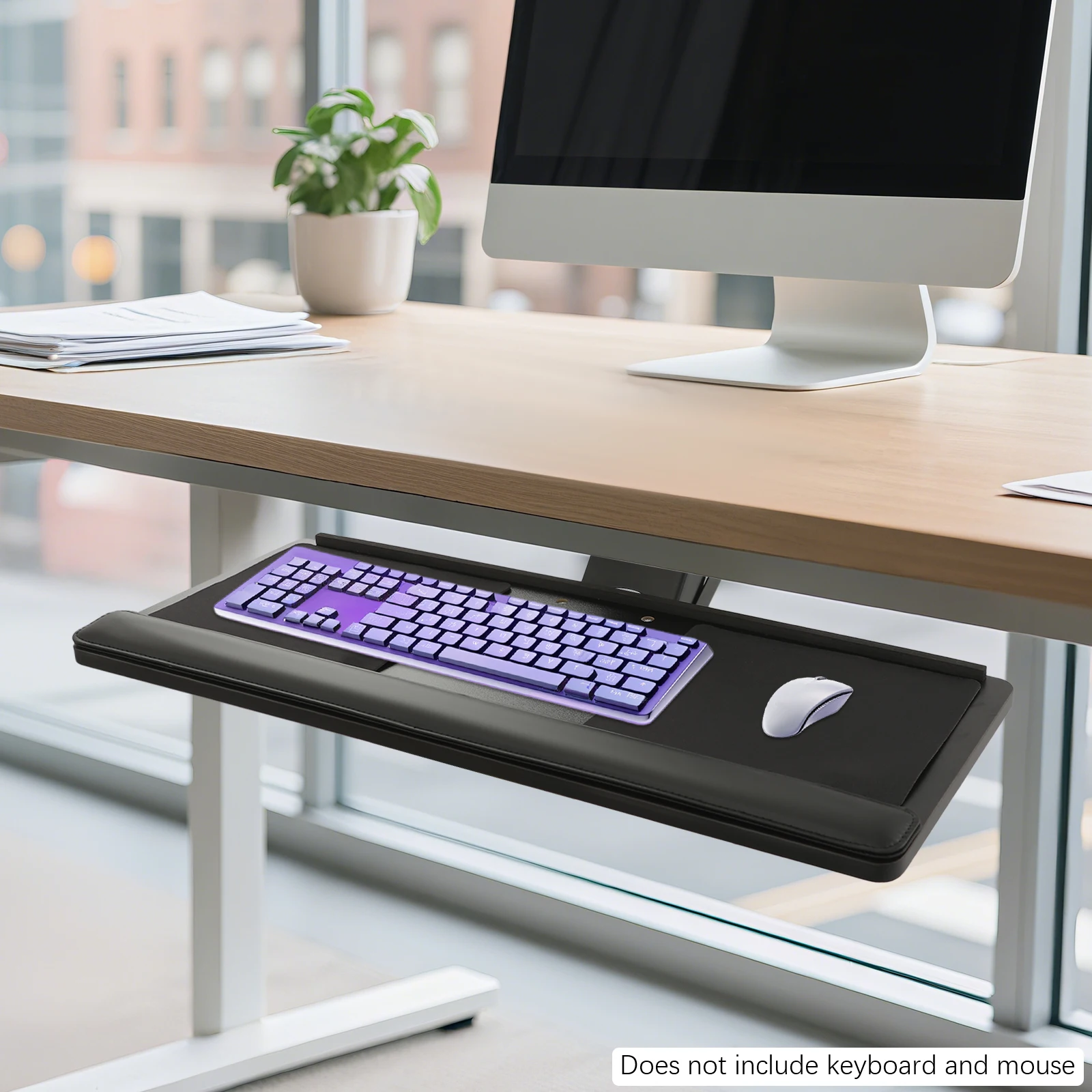 Image of Ergonomische, verschiebbare Tastaturablage, 45 cm, Kugellager-Gleitschiene, platzsparender Tastaturhalter unter dem Schreibtisch für Büro, Zuhause, Computertisch, Komfort beim Tippen