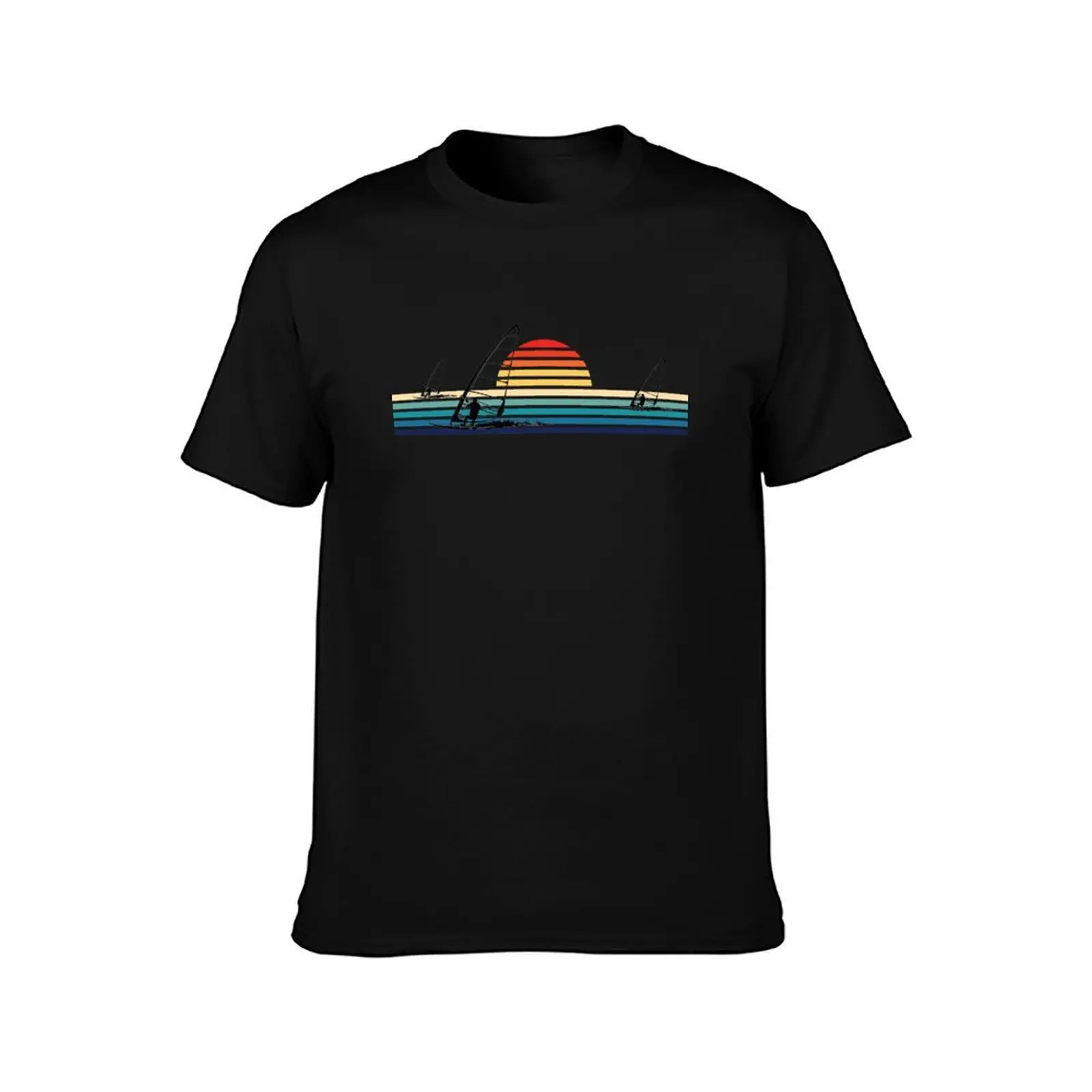 Windsurfing Retro Sunset Vintage stripe windsurf T-Shirt Summer Casual Cotton Tee Oversized Streetwear Tops Unisex Men Women