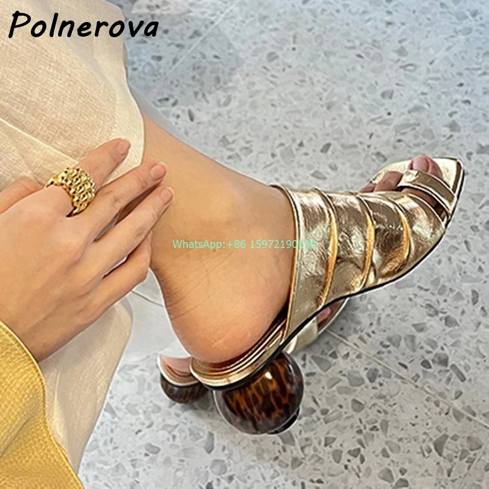 Pleated Flip Flops Ball Heels Slippers Square Toe Slip On Ball Heels Solid Shoes White Gold Niche Lovely Elegant Party Shoes