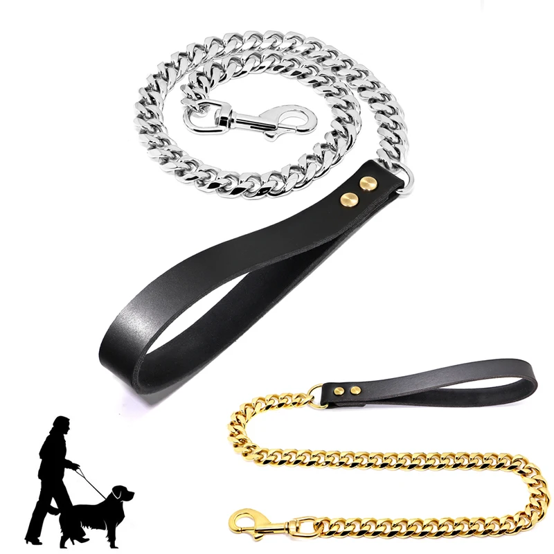 Gold dog Chains Stainless Steel Dogs Leash 19mm wide Walk Training Collar for Small Medium Large Dogs Pitbull dog Lead