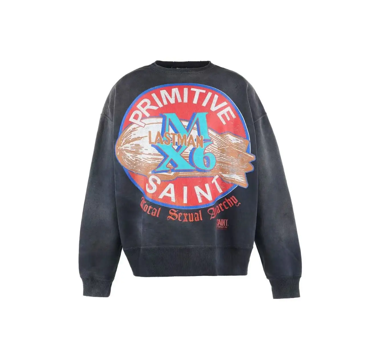 

Свитшот с круглым вырезом в рубчик и круглым вырезом с буквенным принтом и логотипом