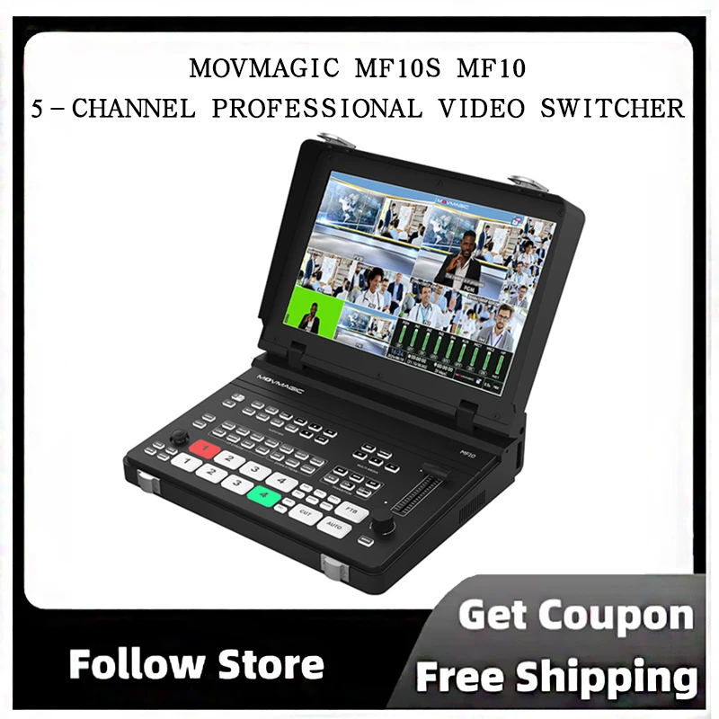 MOVMAGIC MF10 MF10S 5CH Video Switcher 4K60 SDI I/O Video Mixer 8 Layer Overlay 10.1 Inch LCD Screen Live Broadcast Streaming