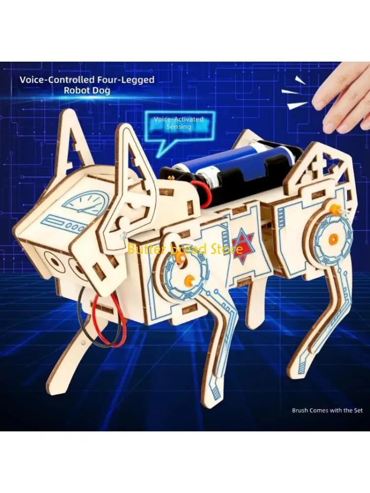 W89C Creative Wooden Programmable Quadruped Robot Science Toy For Youngly Engineers