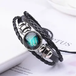 12 Constellation Bracelets Luminous Charm Leather Bracelet Zodiac Braided Bangle For Men Women Jewelry Wrist Gift Accessories