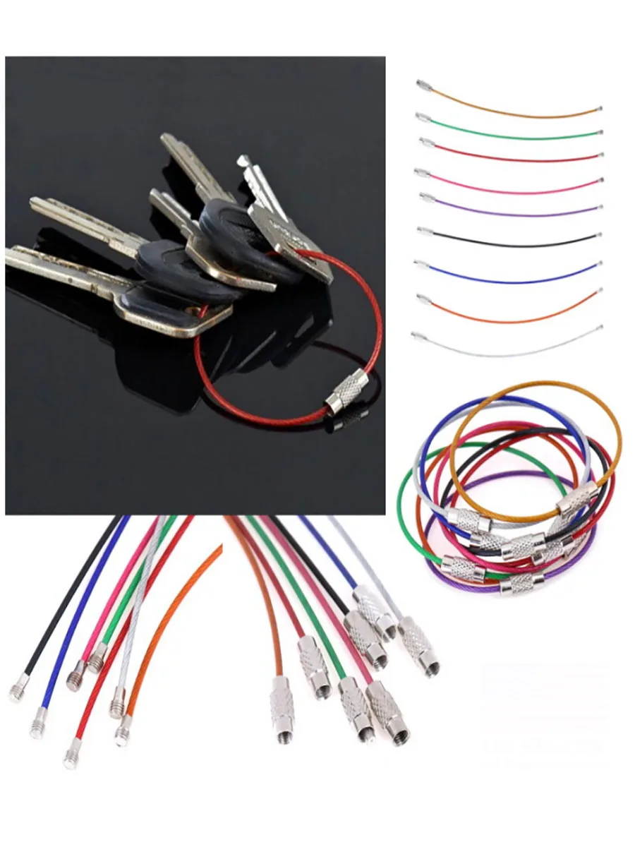 10x Stainless Steel Vinyl Coated Braided Wire Cable Keychain Key Ring Loop 6