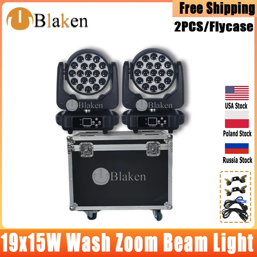 0 Belasting 2 Stuks 19X15W Led Moving Head Zoom Light 1 Flight Case 19X15W Moving Head Led Zoom Wash Light Rgbw Beam Effect Equipment Equipment