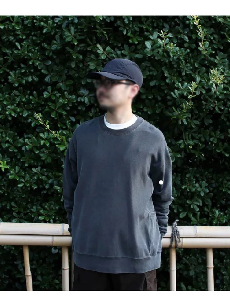 

Retro round Neck Pullover Hoodie Heavy Washed Loose Shoulder Jacket SP Garment Dyed Casual Cotton Sweatshirt for Youth