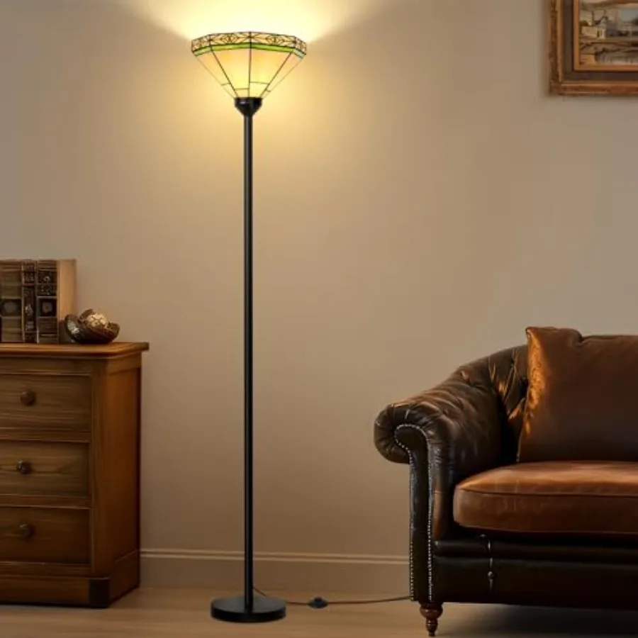 

Tiffany Floor Lamp Torchiere Standing Lamp with Stained Glass Shade Vintage Tall Pole Lamp with Foot Switch Decorative Corner L