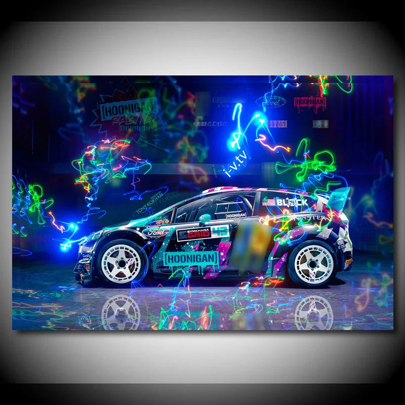 Fords Fiesta ST RX43 Hoonigans Rally Race Sports Car Posters and Prints Wall Art Canvas Paintings for Living Room Decor