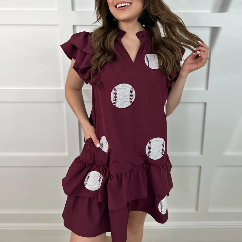 

Female Commuter Women Dresses 2024 Spring V-neck Collar Mini Pockets Dress Casual Graphic Flying Sleeve High Street Short Dress