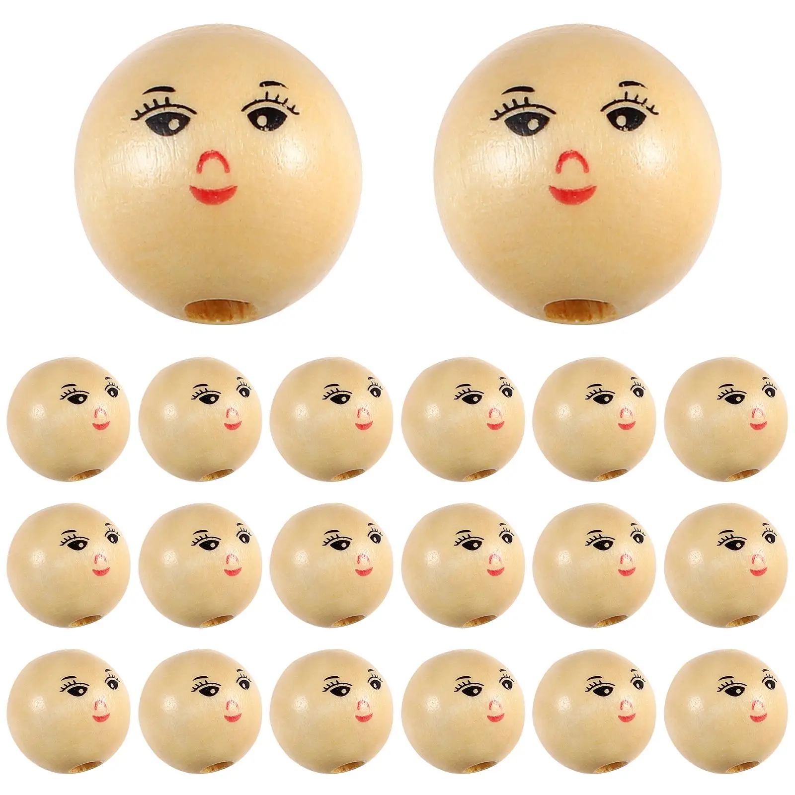 

50 Pcs Smile Face Wooden Beads Small Holes Jewelry Making Crafts Round Balls DIY Natural Wood Beads Durable Beading