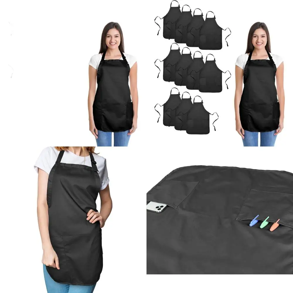 

Black 12-Pack Poly Cotton Kitchen Aprons for Restaurant and Home Use