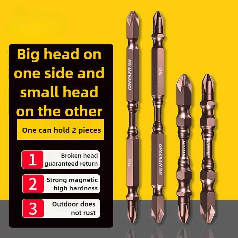 Greener Double-Head S2 5.0mm/6.35mm Screwdriver Bit Chrome Vanadium Alloy Steel 1/4\'\' Inch Hex Head Electric Screwdriver Bits