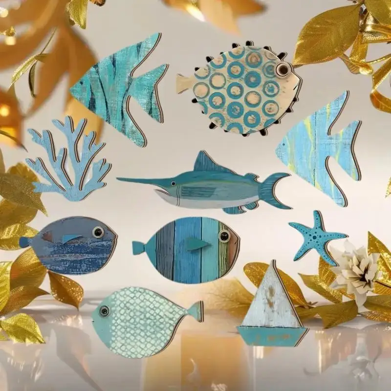 10 pieces/set Fish Wall Decoration Ocean Home Decoration Beach Theme Bathroom Art Sailing Coast