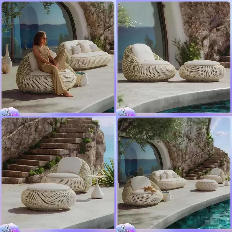 Outdoor Rattan Sofa Set Patio Garden Furniture Balcony Leisure Chair Coffee Table Combo Weatherproof Sun Protection Bed