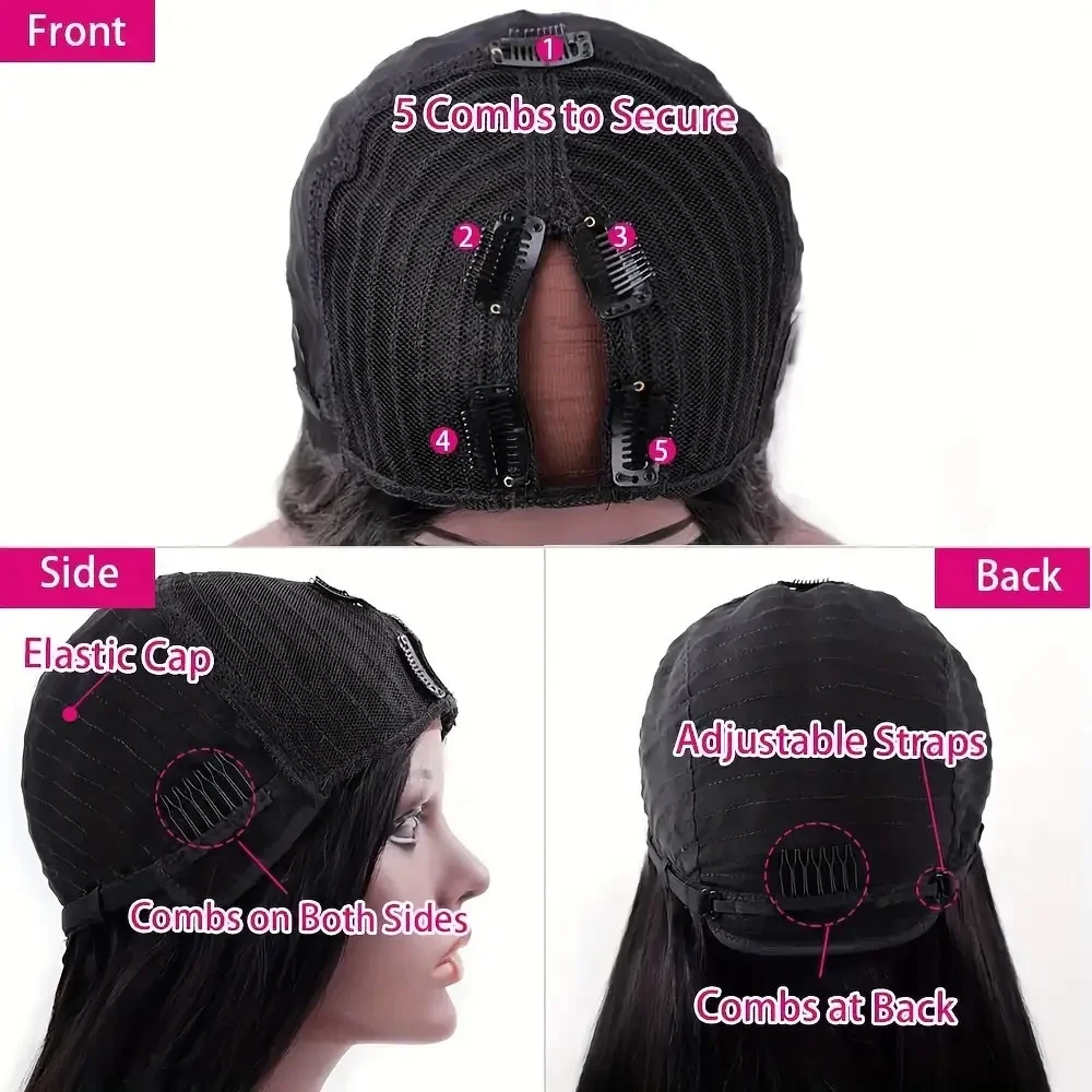 Parrucche con parte a V Parrucca per capelli umani con onda del corpo Glueless Parrucca per capelli umani a forma di V Parrucche fatte a macchina Hd in pizzo per le donne Clip a testa intera senza lasciare fuori