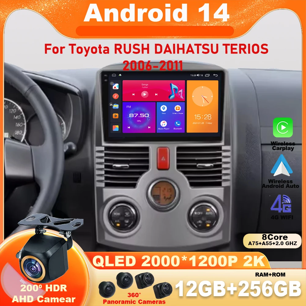 

Android 14 Car Radio Auto Carplay Multimedia Video Player For Toyota RUSH DAIHATSU TERIOS 2006-2011 4G WiFi Stereo GPS DSP CPU