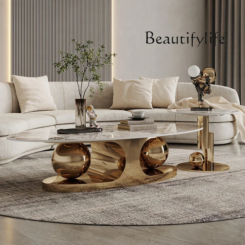 

tH R Premium Coffee Table Metal Hardcover Marble Design Entryway Round Stone Coffee Table Balcony Metal Mesas Kawowy Decoration