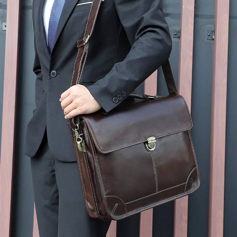 British Style Leather Briefcase Luxury Fashion Designer Shoulder Bag Laptop Business Bag Genuine Leather For Gentleman Sling bag