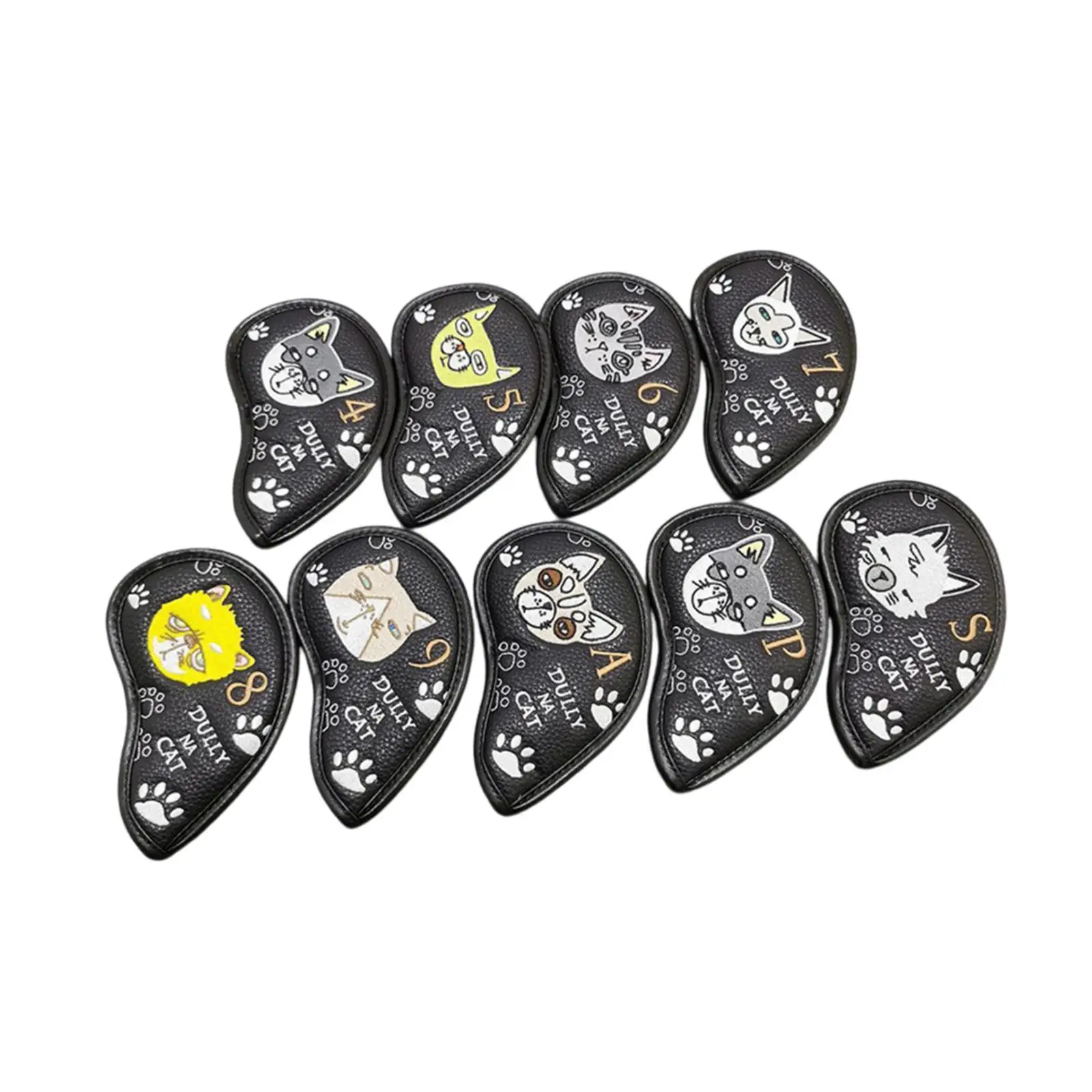 

9 шт. чехлы на голову для гольф-клуба, набор железных чехлов для гольфа для фестивалей, парков, тренировок, черный