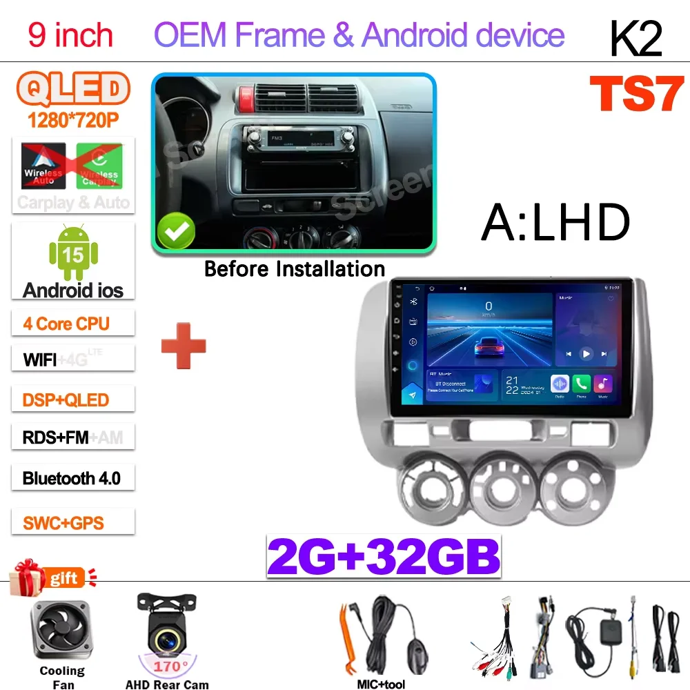 Android 15 Car Radio For Honda Fit Jazz City 2002 2003 2004 2005 2006 2007 Multimedia Video Player Navigation GPS 5G Carplay RDS image 3