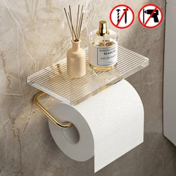 Aluminum Alloy Toilet Paper Holder Acrylic Tray Bathroom Accessories Kitchen Wall Hanging Punch-Free Toilet Paper Roll Holder