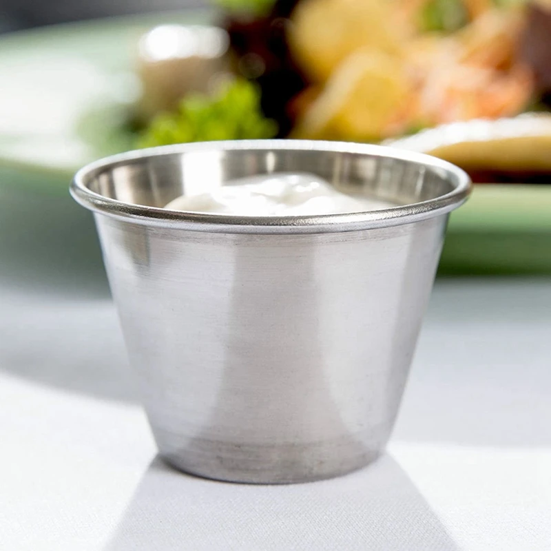 Pack Of 48 - Premium Brushed Stainless Steel Condiment Sauce Cups Spices Pots Liquid Dips Bowls - 2.5Oz 70Ml