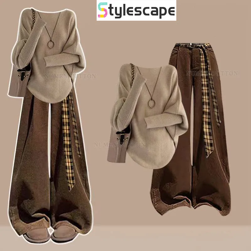 

Autumn Set of Women's French Anti-aging and Western Style Knitted Sweater Paired with Maillard Casual Pants Two-piece Set