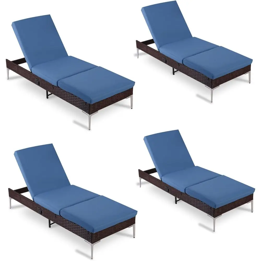 

Outdoor Lounge Chairs Set o 4, Patio Wicker Chaise Lounge with Removable Cushion, Rattan Pool Suthing Recliners with Adjustable