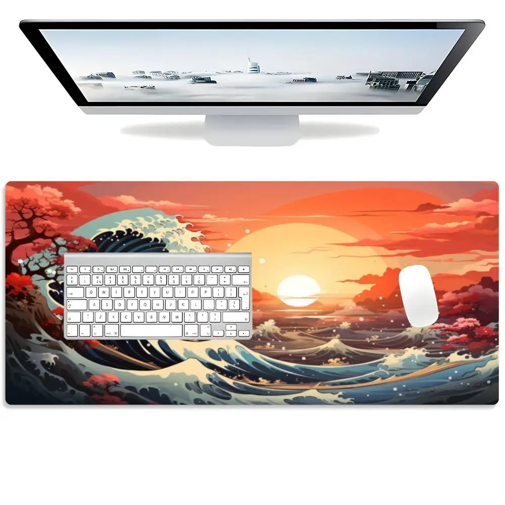 

Kanagawa Wave Large Thickened Desk Pad Non-slip Mouse Pad Gaming Keyboard Desk Pad Dirt-resistant Thickened Lock Edge Non-slip