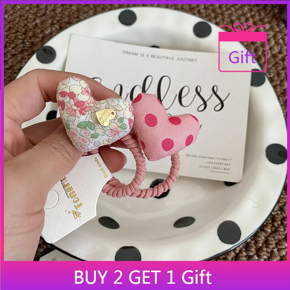 

Резинки для волос с 3D сердечками для девочек, комплект из 2 весенних резинок для волос с цветочным принтом, мягкие эластичные резинки для волос в корейском стиле, подарочный набор для подростков