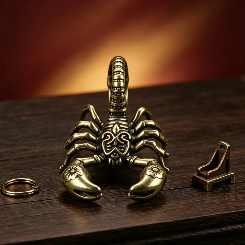new Brass Scorpion Mini Statue Handmade Car Key Chain Ornaments Crafts Copper Vintage Miniatures Figurines Desk Decoration