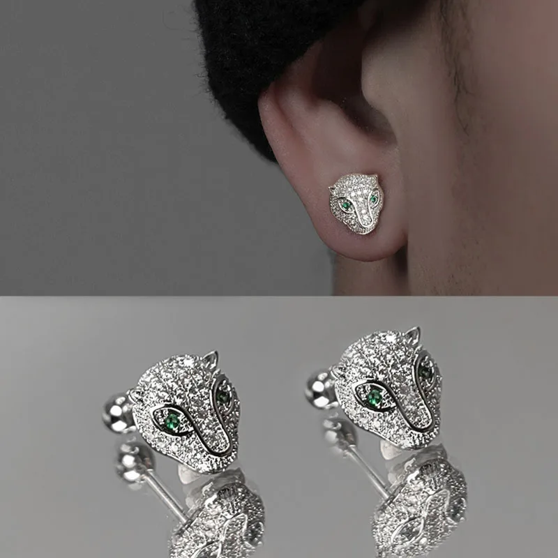 

Серьги-гвоздики из серебра 925 пробы с нежным цирконом и головой леопарда с зелеными глазами, классические серьги-гвоздики с микроасфальтированным камнем CZ, ювелирные изделия в виде животных