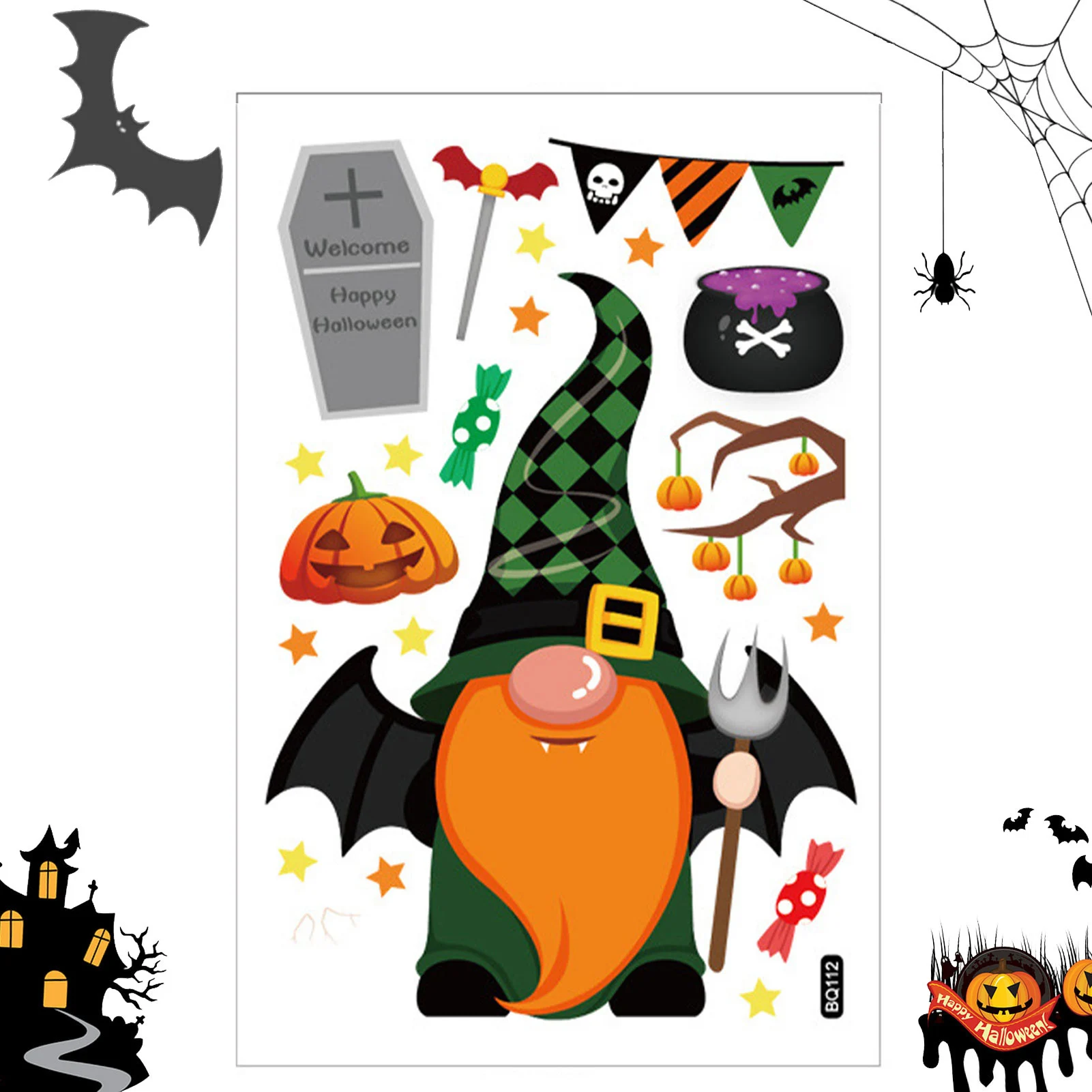 Halloween Window Clings Pumpkin Ghost Witch Bats Gel Window Stickers Decoration Easy To Use Vivid Stickers