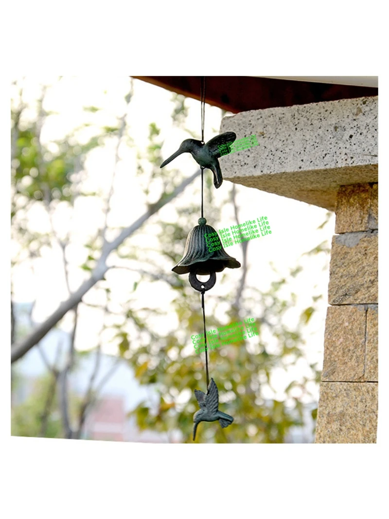Cast Iron Wind Chimes Hummingbird Pendant Decor Japanese Yard Garden Roof Hanging Crafts Retro Metal Wind Bell Scenic Area Gifts