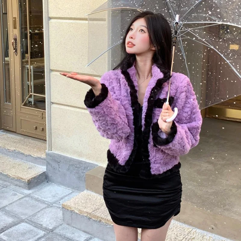 Jackets Women Elegant Winter Fashion Patchwork Trendy Design Lady Temperament Cozy All-match Casual Retro Style Korean Harajuku