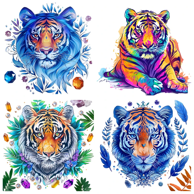 25cm Fashion Blue Tiger Patch DTF Heat Transfer Sticker Iron On For Clothes DIY Vinyl Sticker For Men & Women Clothing Accessory