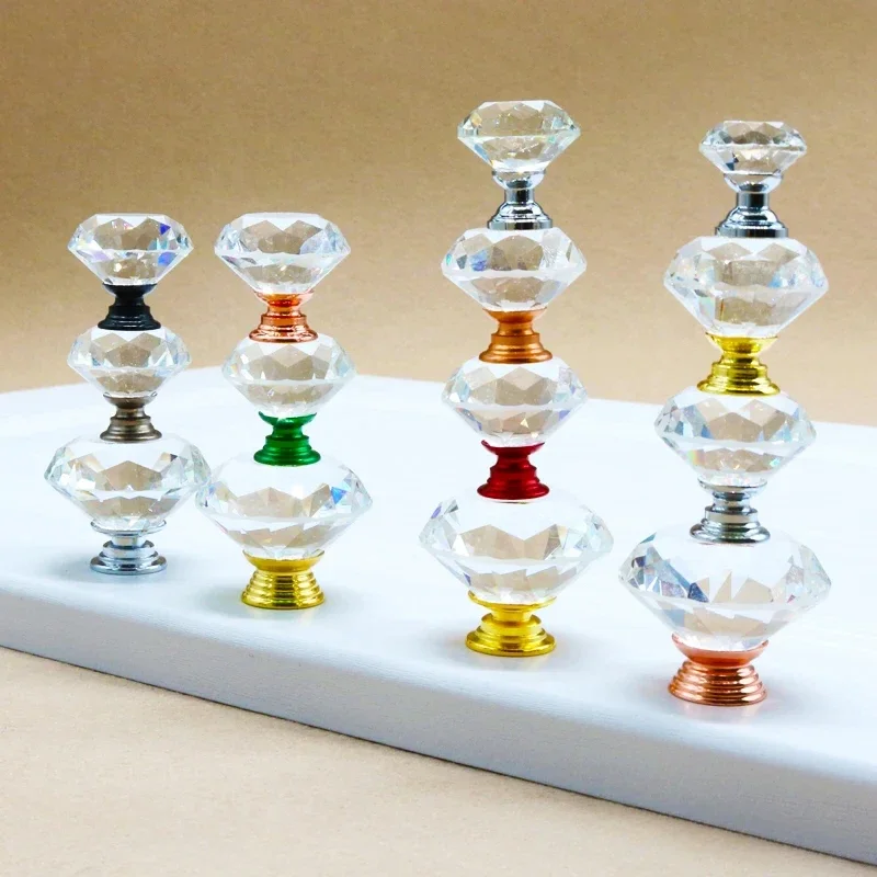 20mm 30mm 40mm Diamond Crystal Glass  Modern Style Furniture Cupboard Pulls Drawer Knobs Kitchen Cabinet Handles