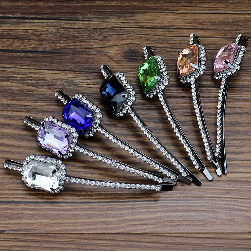 Cute Square Diamante Slide Hair Barrettes Crystal Vintage Clip For Women Girls Trendy Rhinestone Hair Jewelry